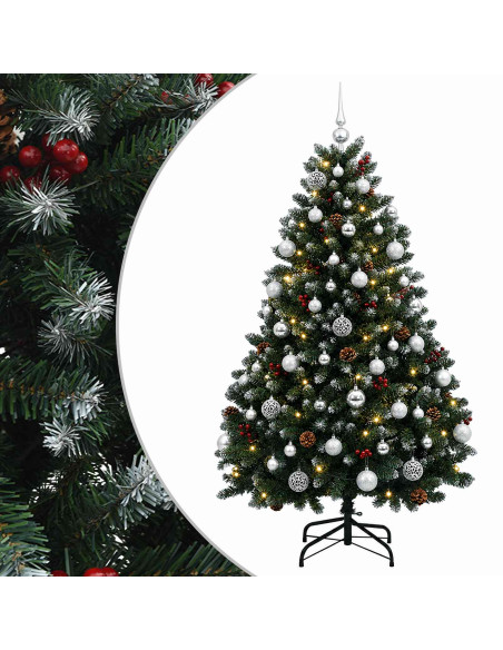 Albero di Natale artificiale verde con palline 150 cm 150 LED