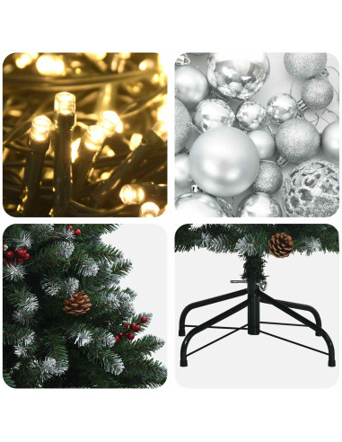 Albero di Natale artificiale verde con palline 150 cm 150 LED