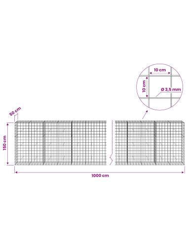 Gabione con Filo da 3,5 mm e Rete da 10x10 cm 1000x50x150 cm