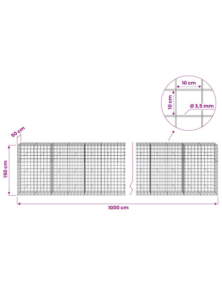 Gabione con Filo da 3,5 mm e Rete da 10x10 cm 1000x50x150 cm