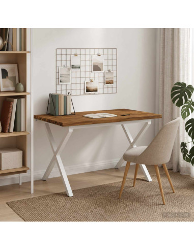 110 x 55 x 75 cm Legno di Acacia Massello Naturale e Bianco