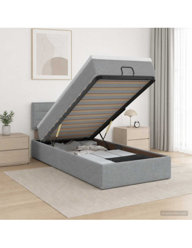 Letto ottomano con materasso Grigio Chiaro 100 x 200 cm Tessuto
