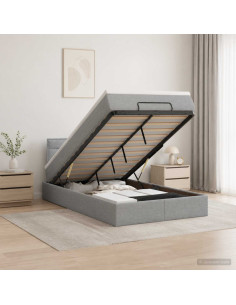 Letto ottomano con materasso Grigio Chiaro 120 x 200 cm Tessuto