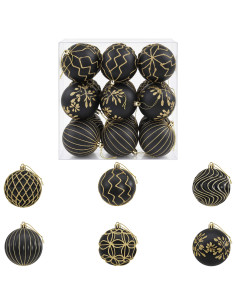 Set di palline di Natale XL 18 pz Nero e Oro 8 cm Polistirolo