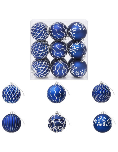 Set di palline di Natale XL 18 pz Blu e Bianco 8 cm Polistirolo
