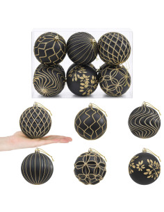Set di palline di Natale XL 12 pz Nero e Oro 10 cm Polistirolo