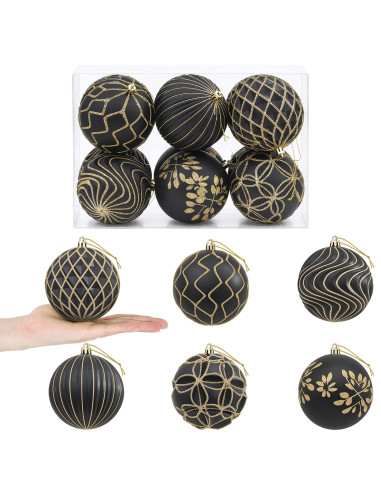 Set di palline di Natale XL 12 pz Nero e Oro 10 cm Polistirolo
