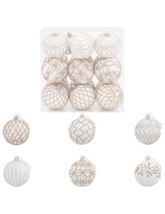 Set di palline di Natale XL 18 pz Bianco e Oro Rosa 8 cm