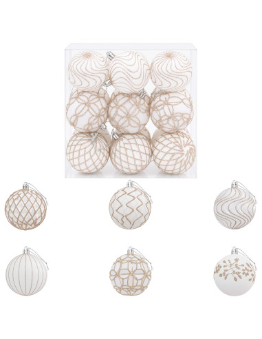 Set di palline di Natale XL 18 pz Bianco e Oro Rosa 8 cm