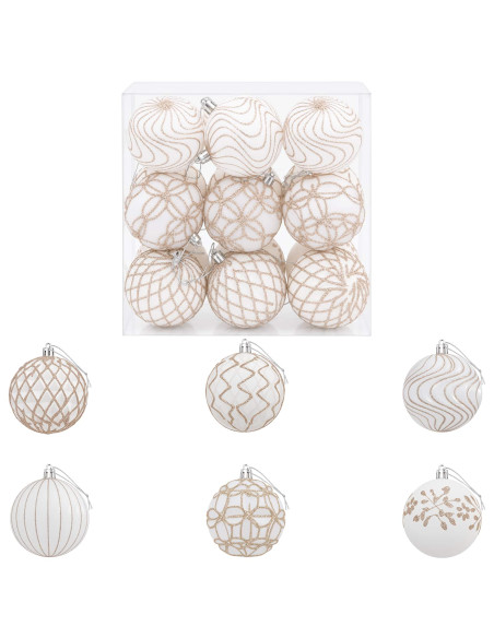 Set di palline di Natale XL 18 pz Bianco e Oro Rosa 8 cm