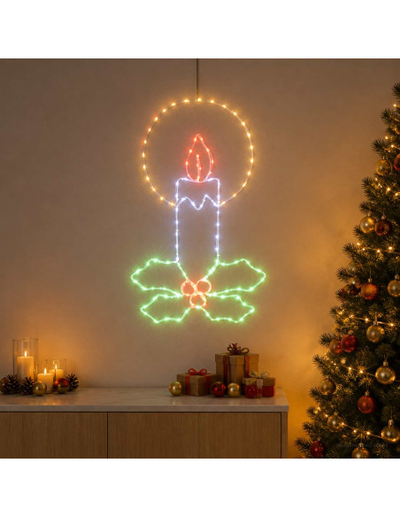 Candela natalizia a tubo luminoso LED con agrifoglio LOVIISA