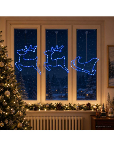 Decorazione natalizia con renna e slitta LOVIISA 180 LED Blu
