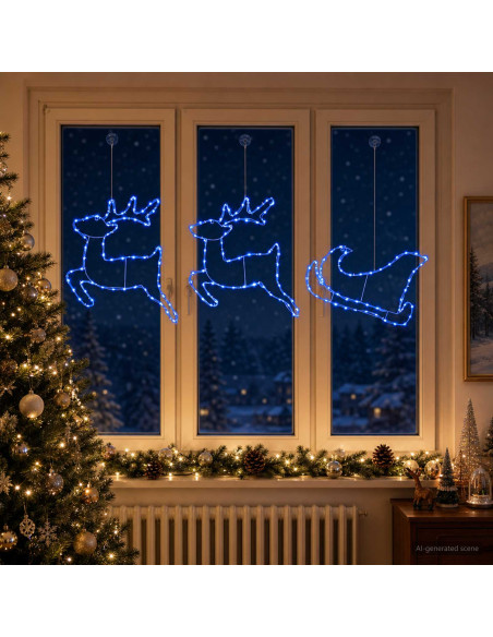Decorazione natalizia con renna e slitta LOVIISA 180 LED Blu