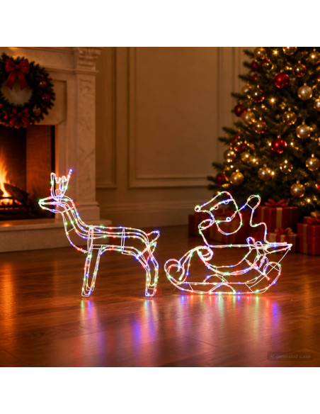 Decorazione natalizia con renna e slitta LOVIISA 320 LED
