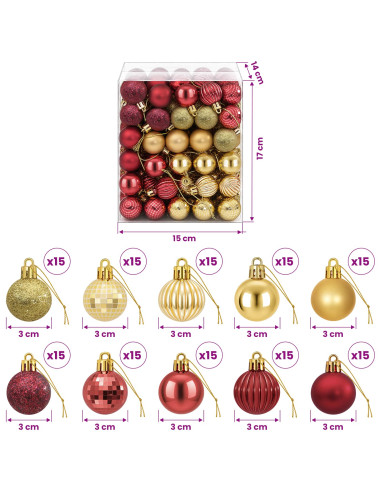 Set di Palline di Natale 150 pz Oro e rosso vino 3 cm