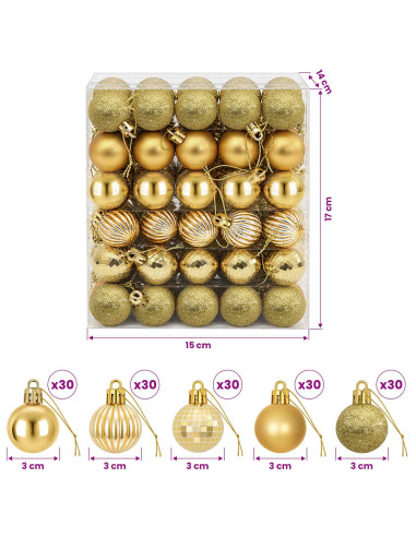 Set di Palline di Natale 150 pz Oro 3 cm Polistirolo