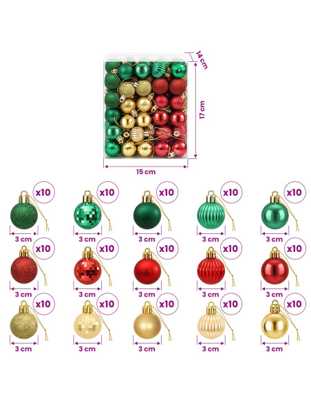 Set di Palline di Natale 150 pz Rosso, oro e verde 3 cm