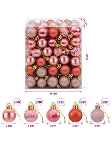 Set di Palline di Natale 150 pz Rosa e rosé 3 cm Polistirolo