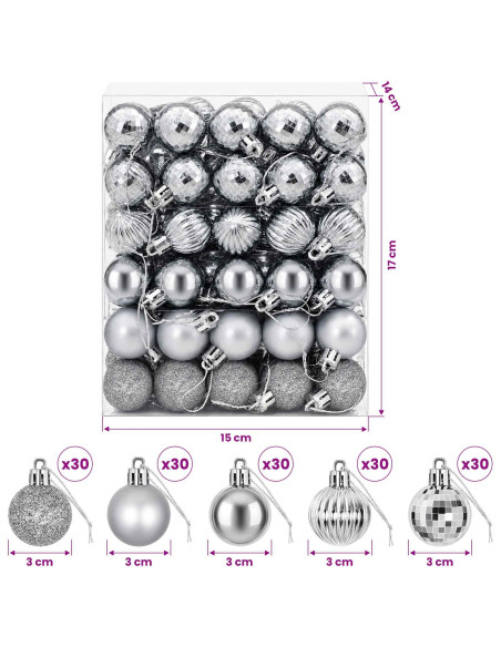 Set di Palline di Natale 150 pz Grigio 3 cm Polistirolo