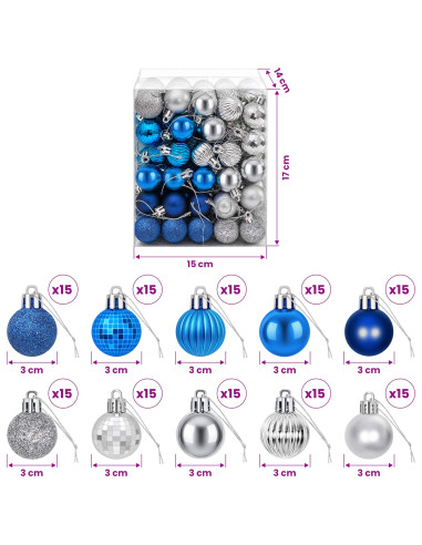 Set di Palline di Natale 150 pz Blu e argento 3 cm Polistirolo