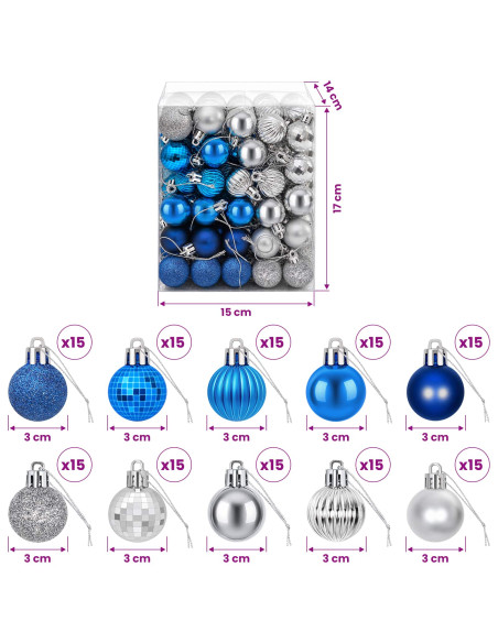 Set di Palline di Natale 150 pz Blu e argento 3 cm Polistirolo