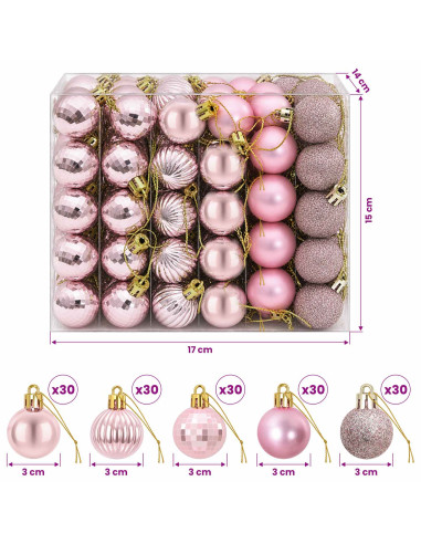 Set di Palline di Natale 150 pz Rosa 3 cm Polistirolo