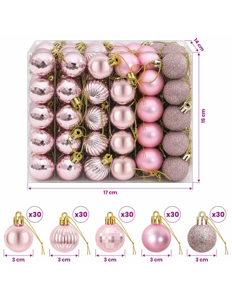 Set di Palline di Natale 150 pz Rosa 3 cm Polistirolo