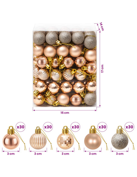 Set di Palline di Natale 150 pz Oro rosa 3 cm Polistirolo