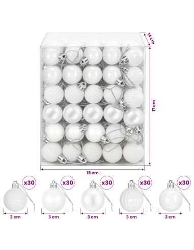 Set di Palline di Natale 150 pz Bianco 3 cm Polistirolo