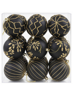 Set di palline di Natale XL 18 pz Nero e Oro 8 cm Polistirolo 2