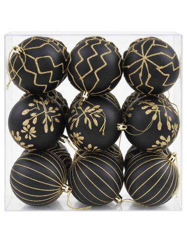 Set di palline di Natale XL 18 pz Nero e Oro 8 cm Polistirolo