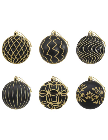 Set di palline di Natale XL 18 pz Nero e Oro 8 cm Polistirolo