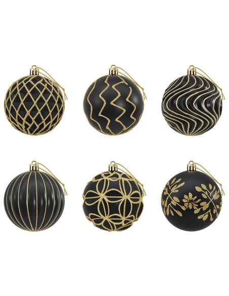 Set di palline di Natale XL 18 pz Nero e Oro 8 cm Polistirolo