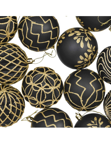 Set di palline di Natale XL 18 pz Nero e Oro 8 cm Polistirolo