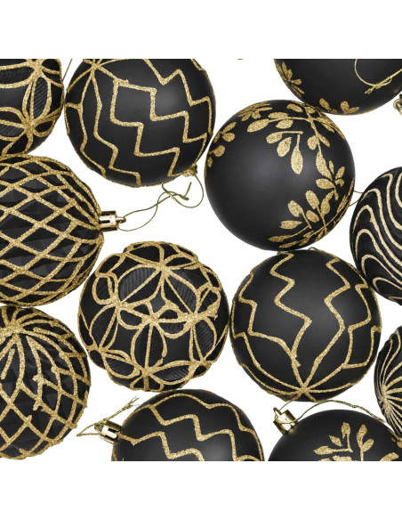 Set di palline di Natale XL 18 pz Nero e Oro 8 cm Polistirolo