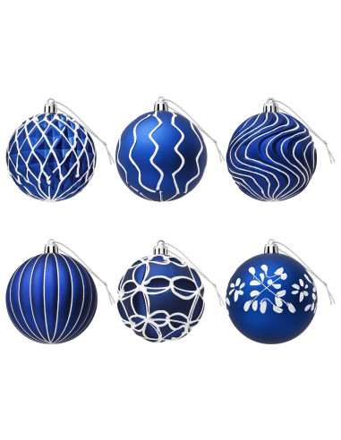 Set di palline di Natale XL 18 pz Blu e Bianco 8 cm Polistirolo