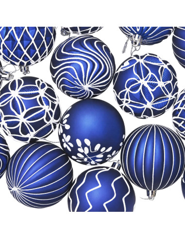 Set di palline di Natale XL 18 pz Blu e Bianco 8 cm Polistirolo