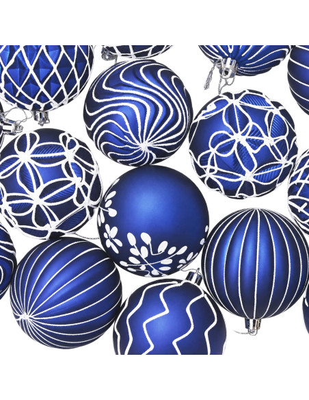 Set di palline di Natale XL 18 pz Blu e Bianco 8 cm Polistirolo