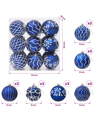 Set di palline di Natale XL 18 pz Blu e Bianco 8 cm Polistirolo