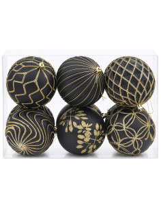 Set di palline di Natale XL 12 pz Nero e Oro 10 cm Polistirolo 2
