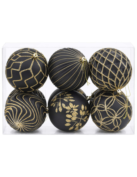Set di palline di Natale XL 12 pz Nero e Oro 10 cm Polistirolo