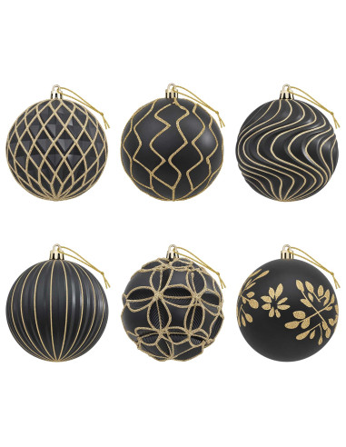 Set di palline di Natale XL 12 pz Nero e Oro 10 cm Polistirolo