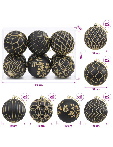 Set di palline di Natale XL 12 pz Nero e Oro 10 cm Polistirolo