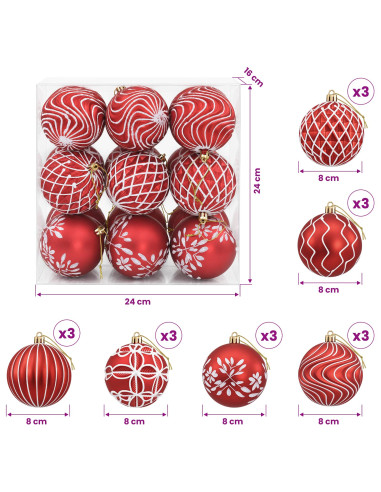 Set di palline di Natale XL 18 pz Rosso e Bianco 8 cm
