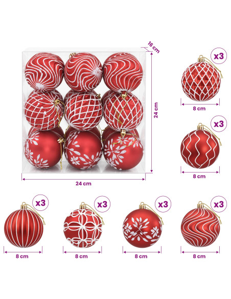 Set di palline di Natale XL 18 pz Rosso e Bianco 8 cm