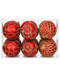 Set di palline di Natale XL 12 pz Rosso e Oro 10 cm Polistirolo 2