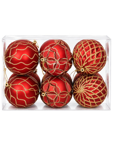 Set di palline di Natale XL 12 pz Rosso e Oro 10 cm Polistirolo