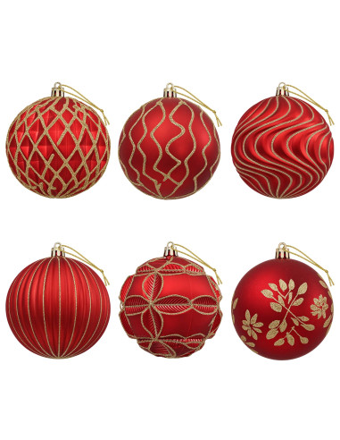 Set di palline di Natale XL 12 pz Rosso e Oro 10 cm Polistirolo