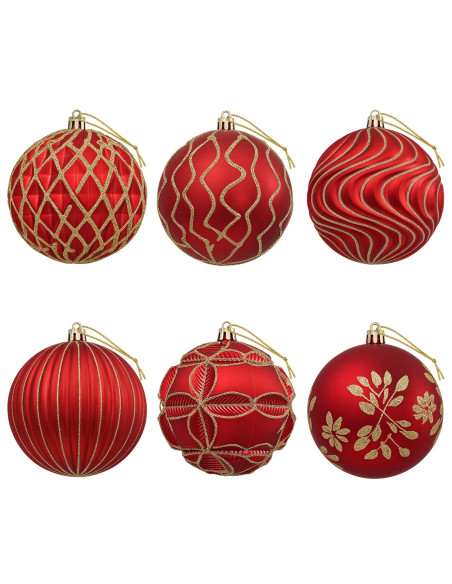 Set di palline di Natale XL 12 pz Rosso e Oro 10 cm Polistirolo