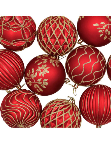 Set di palline di Natale XL 12 pz Rosso e Oro 10 cm Polistirolo